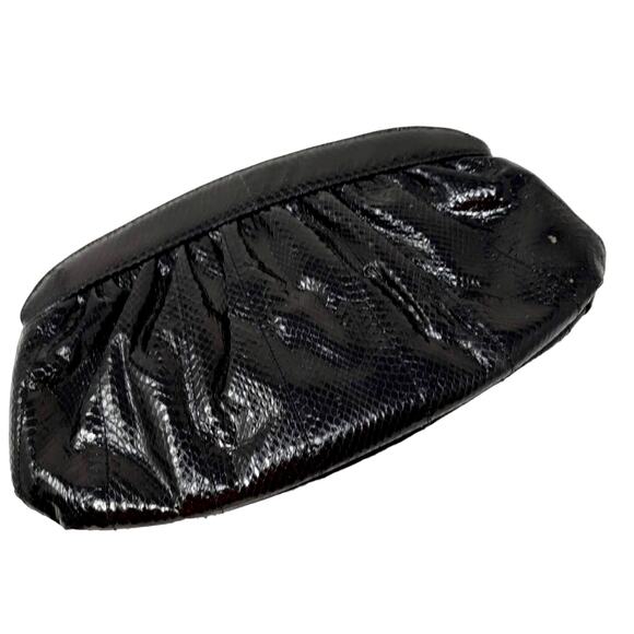 NEW! Morgan Taylor Snakeskin Clutch Large Black - Picture 1 of 6